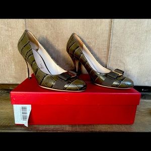 Ferragamo Tundra Crocodile Print Carla 85 Heels